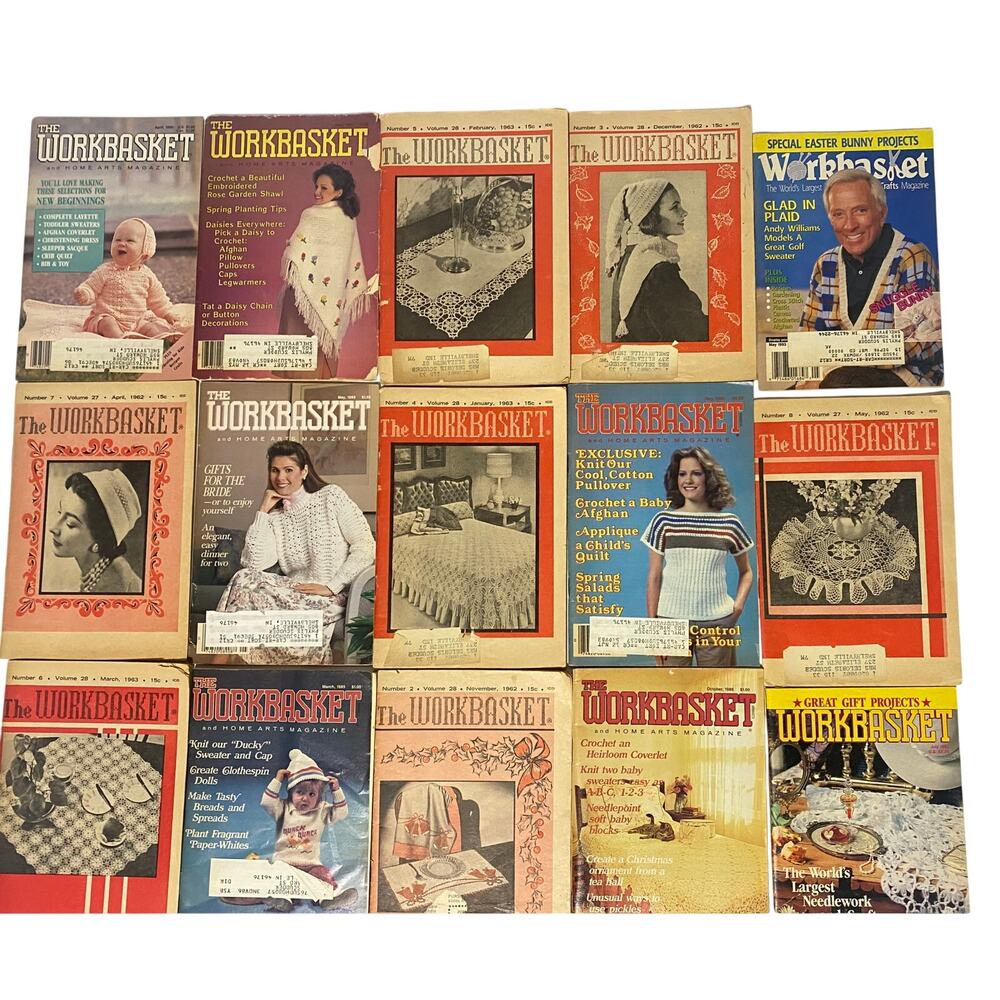 Vintage Workbasket Magazine Lot of 15 - 1962-1993 Crochet Knit Sewing Patterns